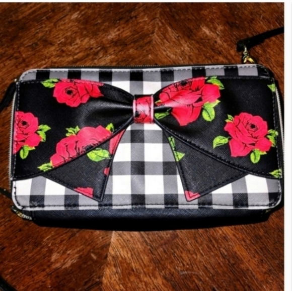 🍂🍁Vintage betsey johnson plaid rose crossbody wallet - Picture 2 of 5